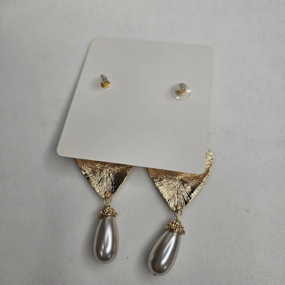 Light Pink Triple Hearts Pearl Rhinestone Statement Earrings Prom Jewelry